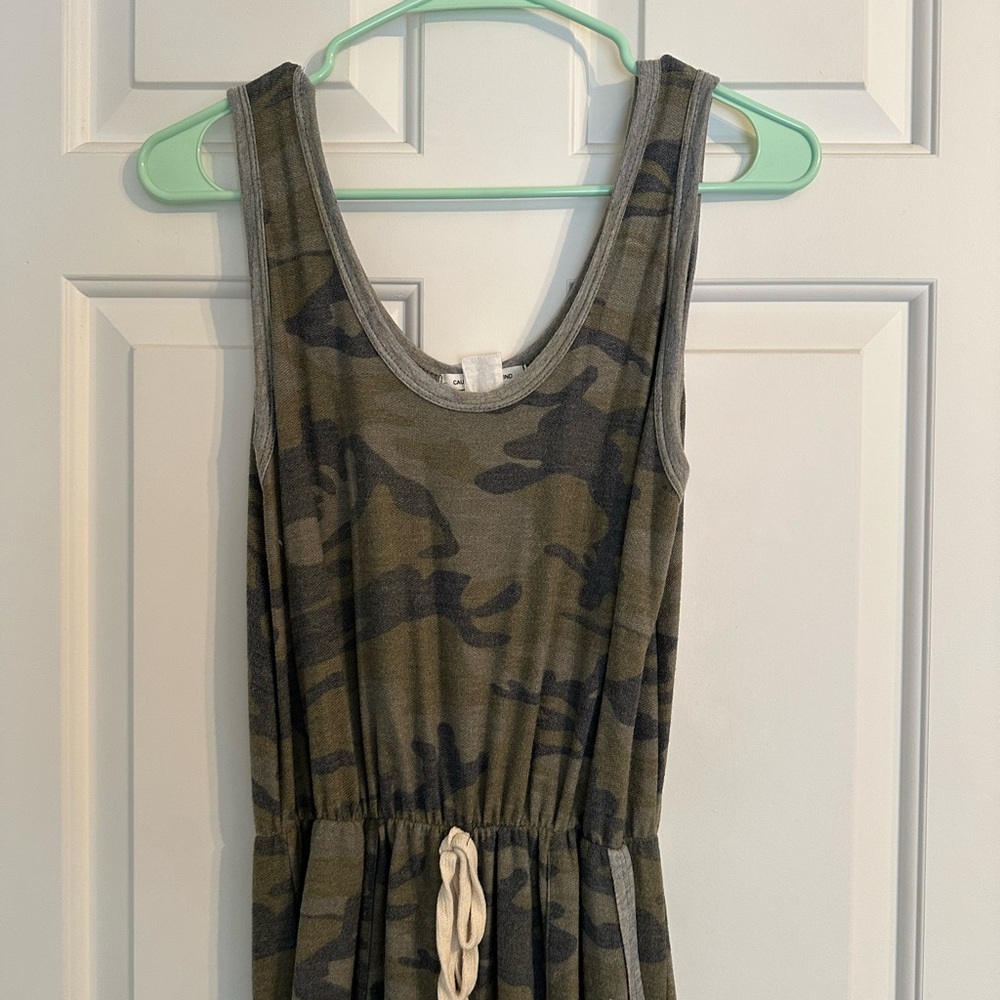 Camo Print Sleeveless Drawstring Jumpsuit